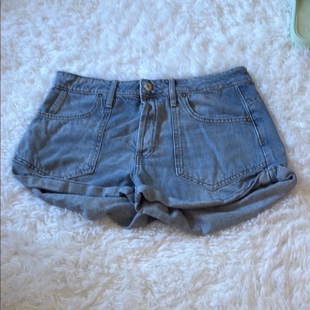 Free People Blue Jean Shorts Distressed Cut-Off